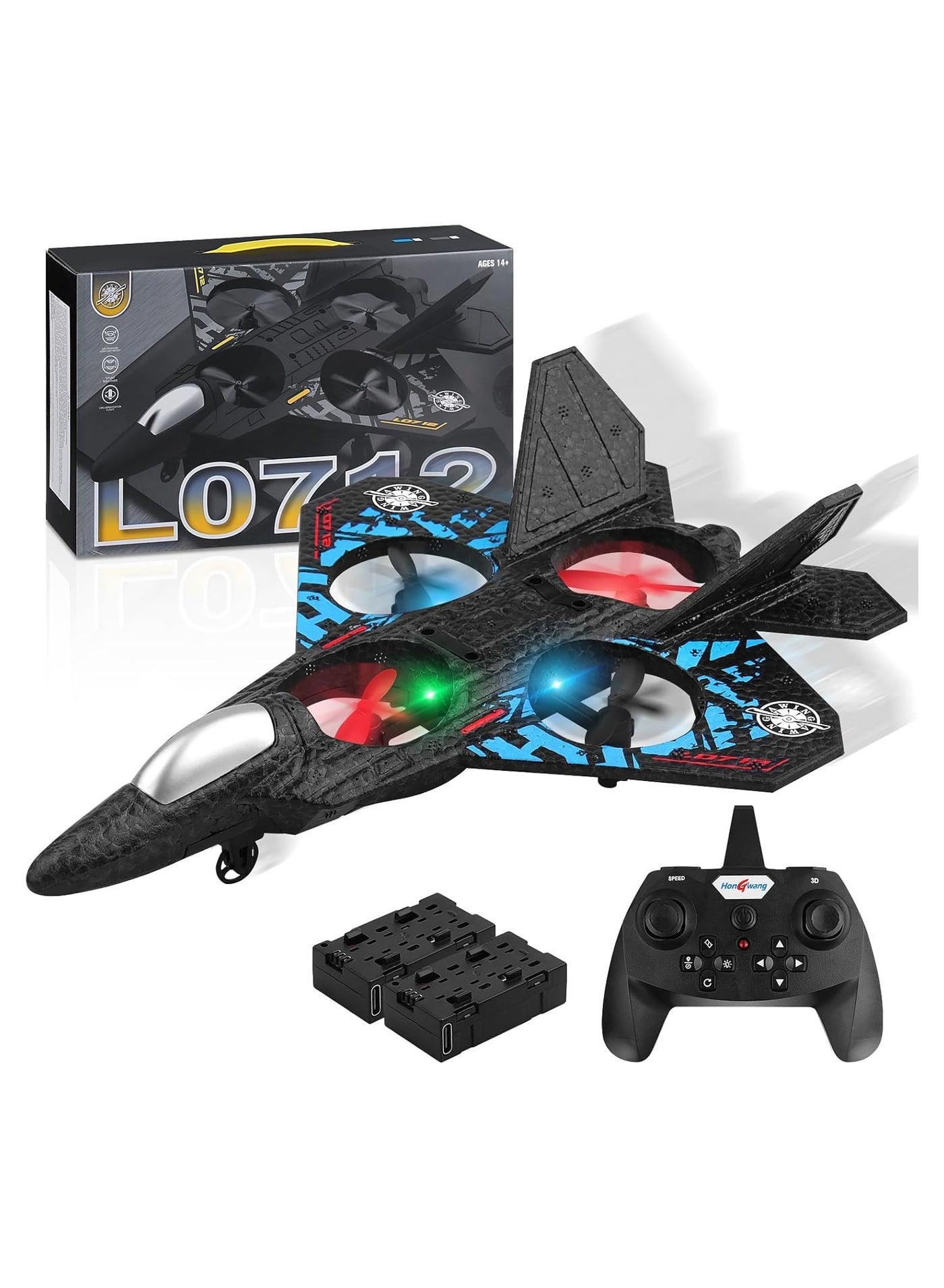 RC Fighter Jet Toy for Kids & Adults – 2.4GHz Remote Control Drone with Colorful LED Lights – USB Rechargeable & Easy to Fly – Beginner-Friendly (Model L0712)
