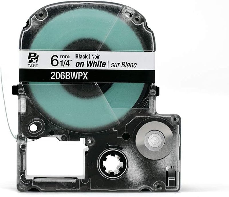 LABELWORKS Epson 206BWPX-5PK Genuine PET (Polyester) Tape Cartridge - 5 Unit Pack of Black on White Standard Industrial Label Maker Tape - 1/4" (6MM) Wide, 30 ft - 5 Pack - Image 3