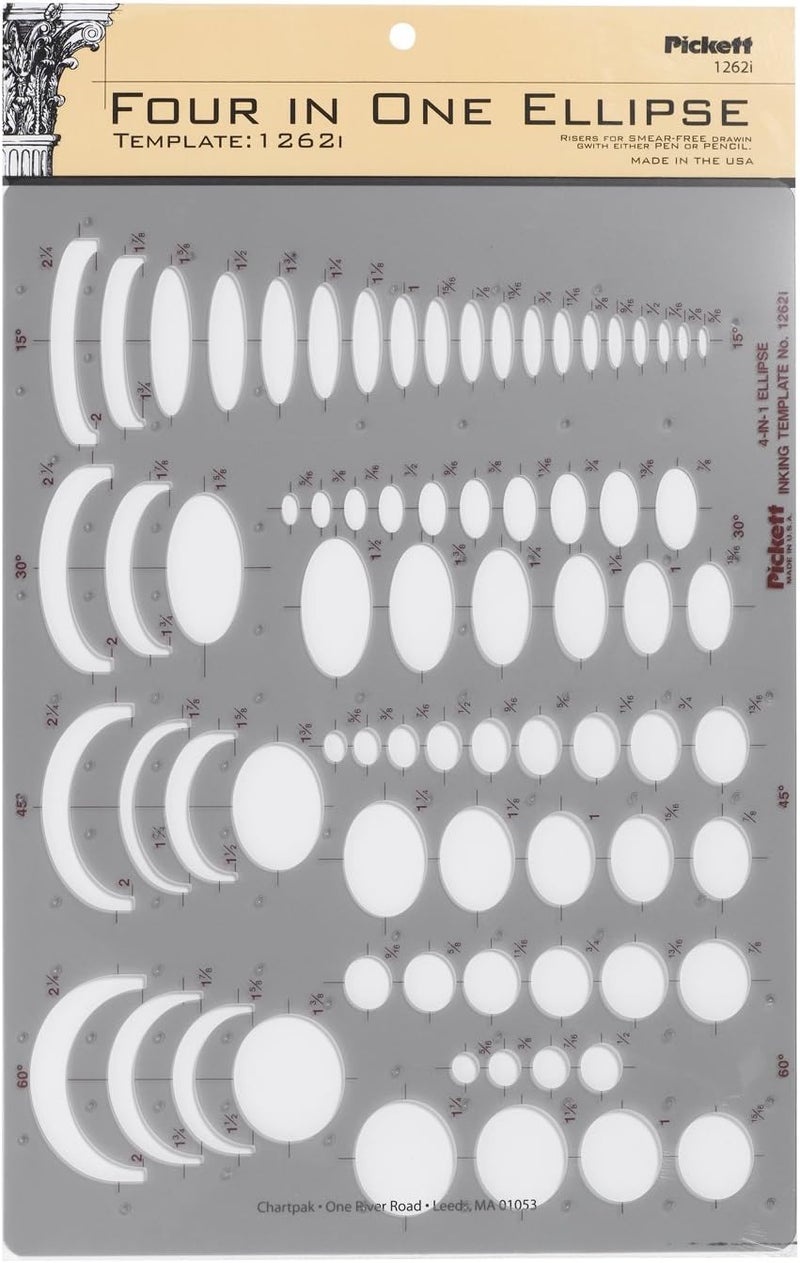 Pickett Four-In-One Ellipse Template (Model 1262I) for Precision Drawing