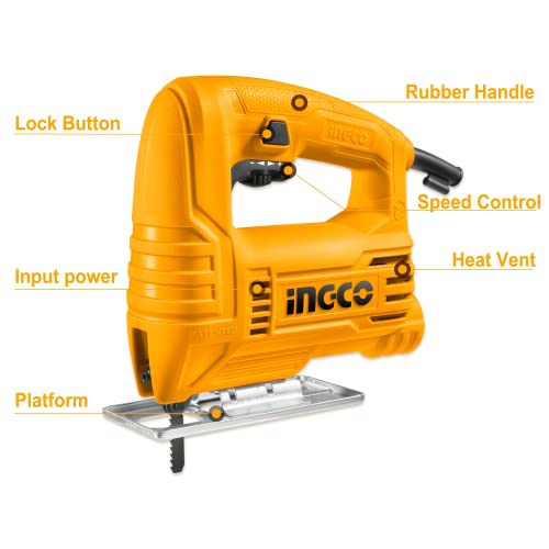 INGCO Jig Saw, Corded Jigsaw with Scale Ruler, 400W | 800-3000rpm | With 1pcs Saw Blade, Bevel Cutting: ±45°, Max Cutting Depth 55mm for Wood - Image 2