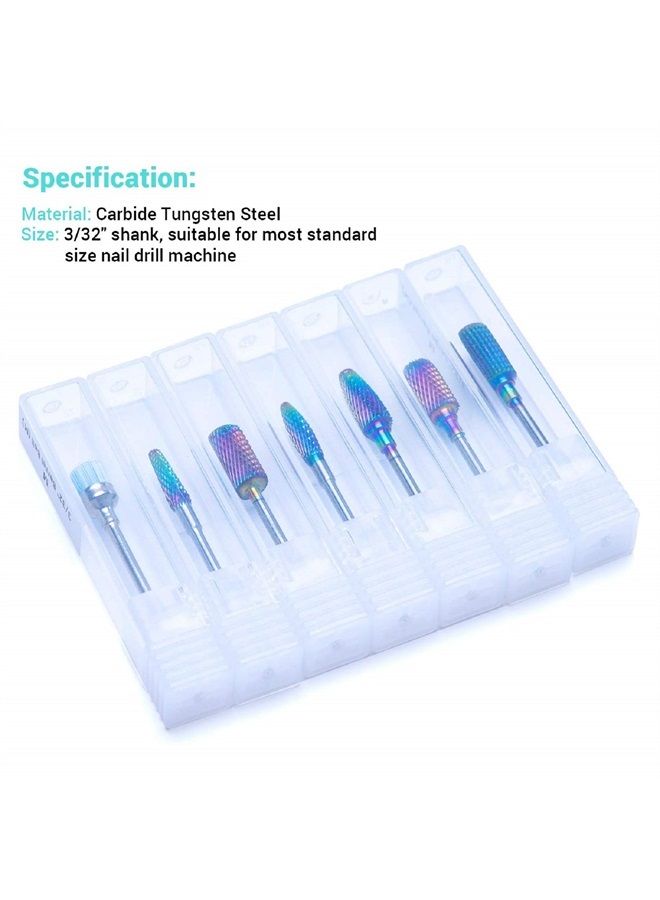 MelodySusie Nail Drill Bits Set, 7pcs Tungsten Carbide Diamond Nail Drill Bits for Acrylic Nails Poly Gel Cuticle Remove, 3/32'' Professional Nail Bits for Nail Drill Efile (A-Colorful) - Image 4