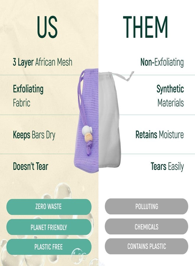 BAMBOEARTH Exfoliating African Mesh Net - in Shower Shampoo Conditioner Body Wash Foaming Bubble Bag Soap Saver Holder - Bath Scrubber Cloth Pouch Facial Cleaning Tool - Extends Bar Life (Nets) - Image 3