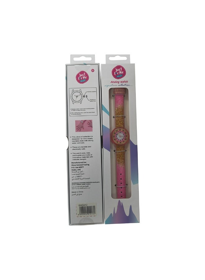 Just for Me Just For Me Pink & Gold Glitter Analog Watch with Fabric Strap