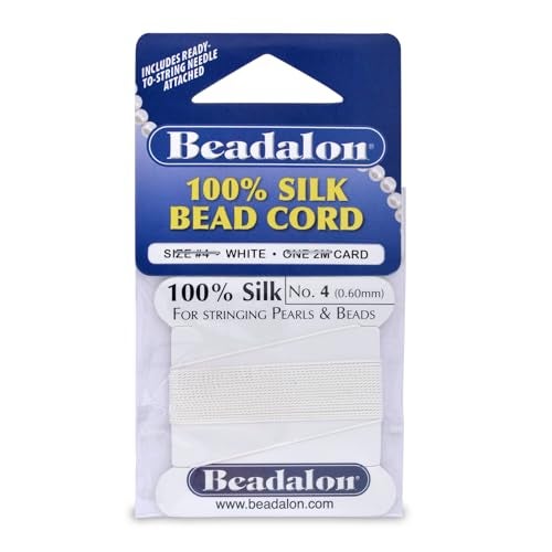 Beadalon Silk Thread Size 4 060 mm 024 in White with Needle 2m - Image 1