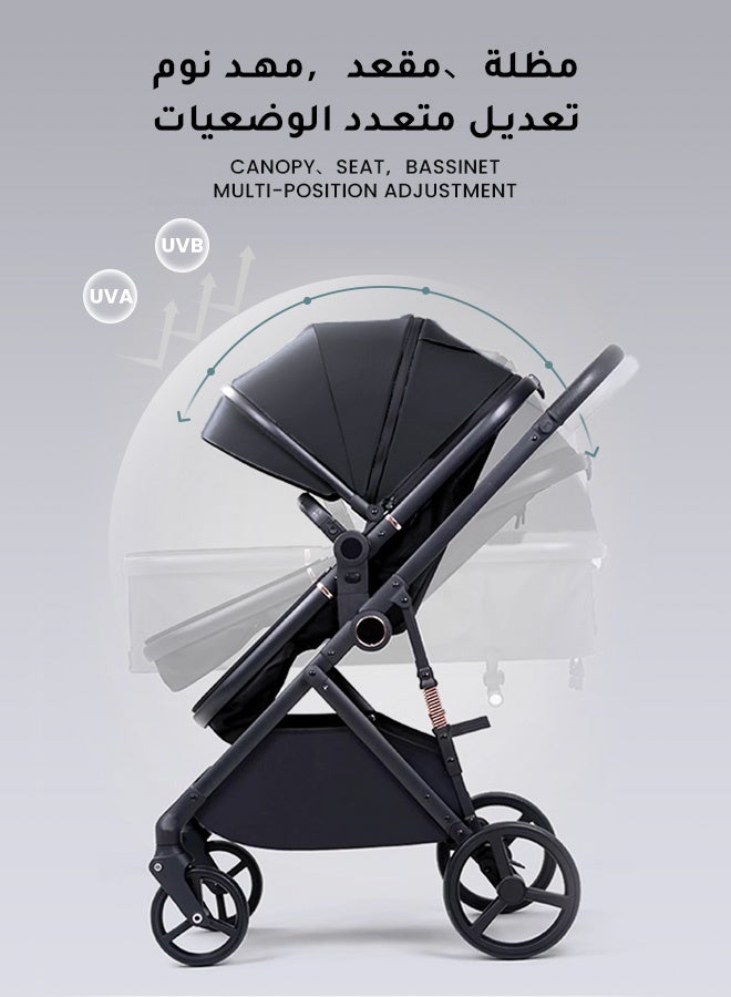 هومبيني عربة أطفال فاخرة عالية الارتفاع قابلة للدفع بالاتجاهين | 3 أوضاع قابلة للتبديل بزر واحد | نظام امتصاص صدمات متطور | سلة نوم قابلة للاستلقاء الكامل | حزام أمان بخمس نقاط | تتحمل حتى 60 كجم | مناسبة من عمر 0 إلى 4 سنوات - Image 3