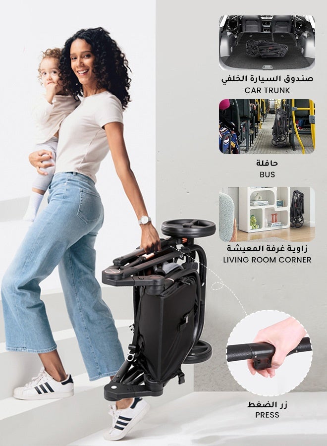 هومبيني عربة أطفال فاخرة عالية الارتفاع قابلة للدفع بالاتجاهين | 3 أوضاع قابلة للتبديل بزر واحد | نظام امتصاص صدمات متطور | سلة نوم قابلة للاستلقاء الكامل | حزام أمان بخمس نقاط | تتحمل حتى 60 كجم | مناسبة من عمر 0 إلى 4 سنوات - Image 5