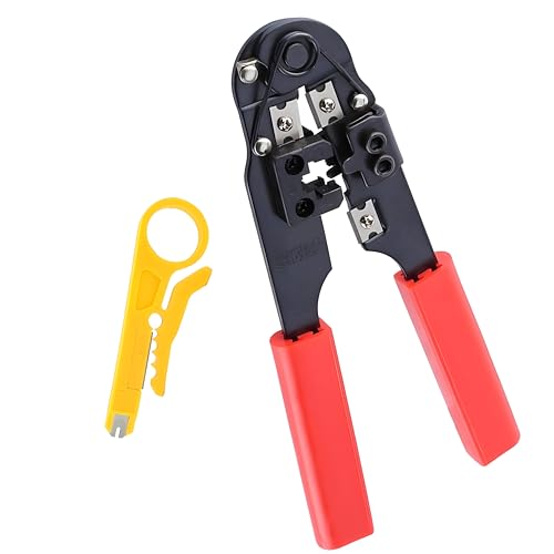 XIKKART Wire Stripper And Cutter | Crimping Tool RJ45 | Heavy Duty, Ratcheting Wire Crimper Tool for 8P8C rj45, Networking Wire Crimper Tool Kit, For Cutting, Striping, (HT-210C, Tool) - Image 1