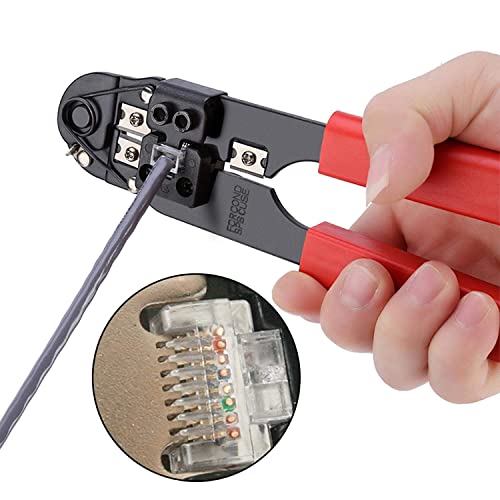 XIKKART Wire Stripper And Cutter | Crimping Tool RJ45 | Heavy Duty, Ratcheting Wire Crimper Tool for 8P8C rj45, Networking Wire Crimper Tool Kit, For Cutting, Striping, (HT-210C, Tool) - Image 4
