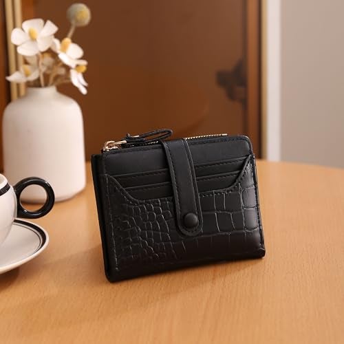 Elios Women's Wallet Vegan Leather Bifold Small Card Holder Coin Holder Compact Ladies Purse with 8 Card Slots, Zipper Pocket and RFID Blocking | Snap Closure | Mini Purse for Women (Black) - Image 3