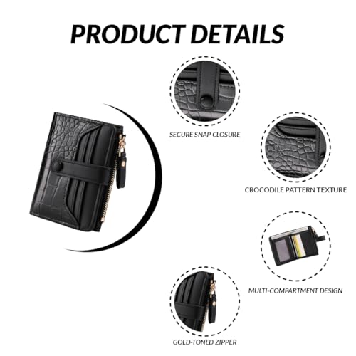 Elios Women's Wallet Vegan Leather Bifold Small Card Holder Coin Holder Compact Ladies Purse with 8 Card Slots, Zipper Pocket and RFID Blocking | Snap Closure | Mini Purse for Women (Black) - Image 4