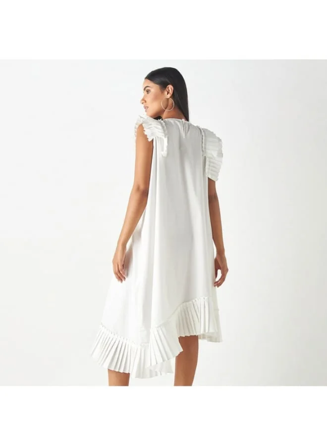 2Xtremz 2Xtremz Pleat Detail Sleeveless Dress with Round Neck