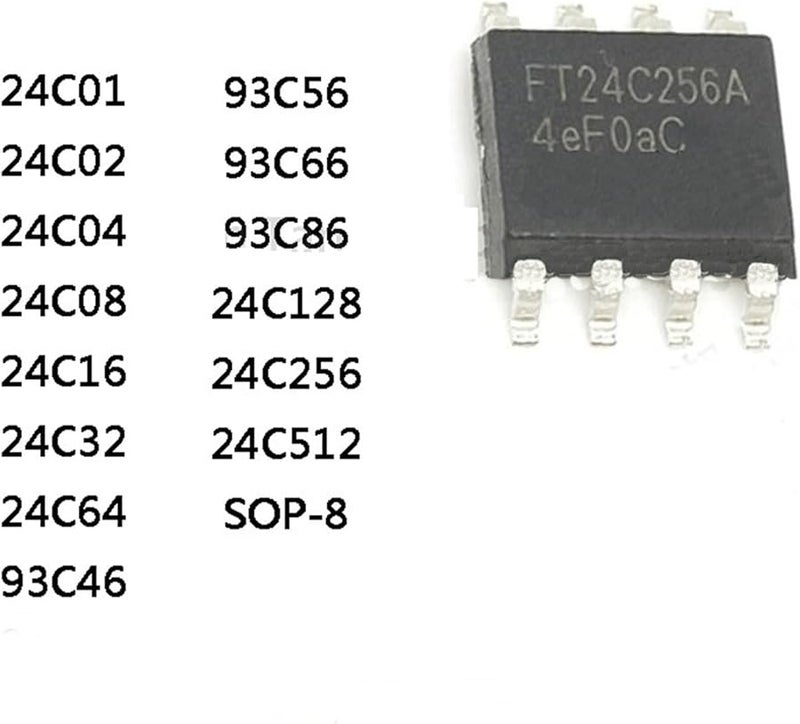 24C04 24C01 24C02 24C04 24C08 24C16 24C32 24C64 24C128 24C256 24C512 93C46 93C56 93C66 93C86 SOP 8 IC Chip 10PCS - Image 3