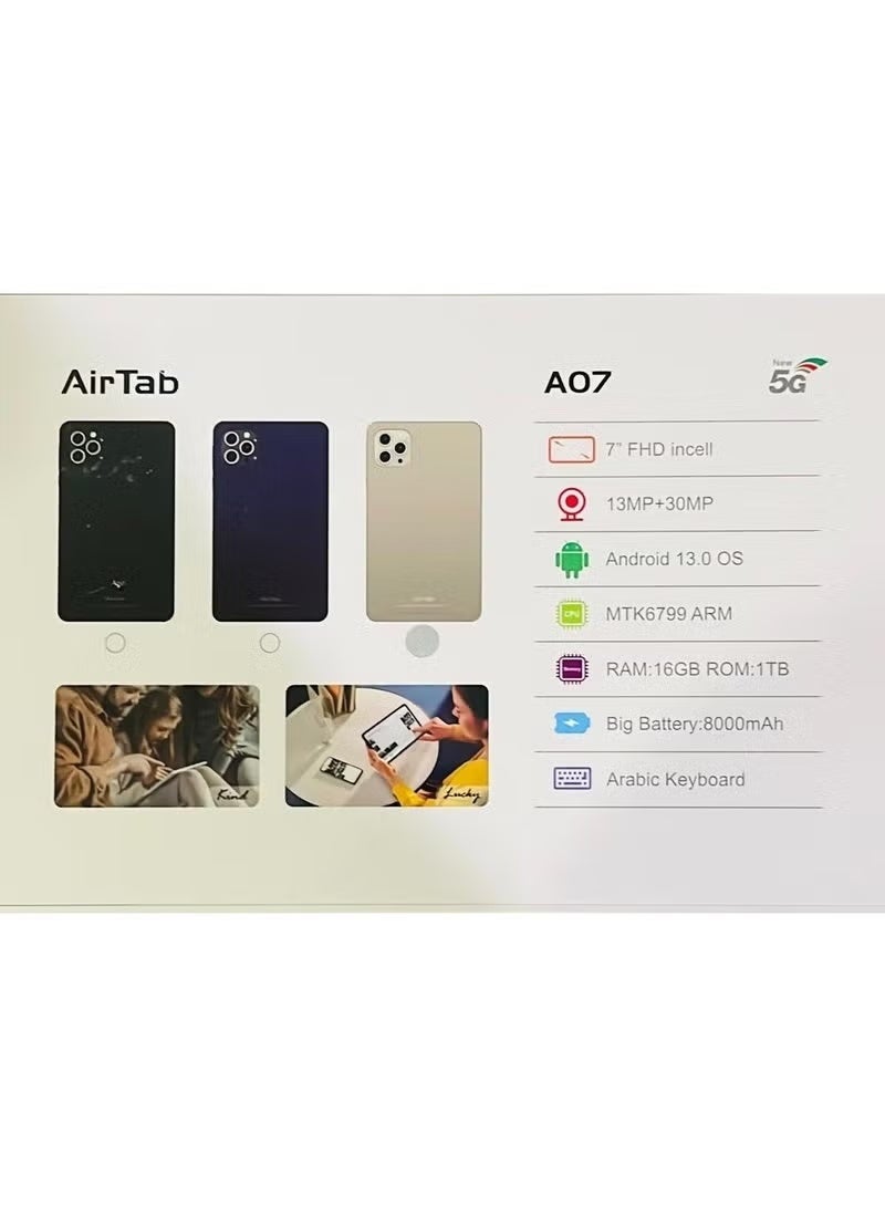 AIR TAB A07 7 Inch Android Smart Tablet with Arabic Keyboard, Full HD Display, 16GB RAM, 1TB Storage, 8000mAh Battery – Compact High Performance Tablet for Study, Home and Office – Black - Image 3