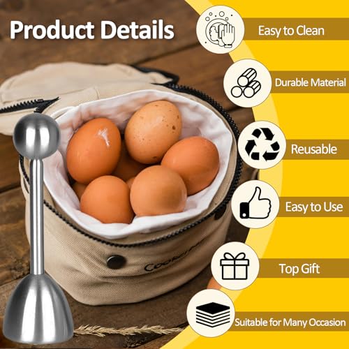 vibedor Egg Cups and Egg Cracker Set for Soft Boiled Eggs, 1 Stainless Steel Egg Cutter, 2 Stainless Stain Spoons and 2 Ceramic Egg Stands in Kitchen, Parties for Breakfast, Host - Image 4
