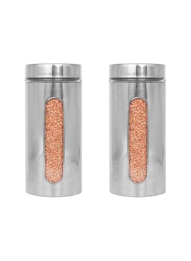 Femora Femora Glass Window Jars | See Through Window Jar | 1 Year Warranty | Airtght | Jars for Snacks, Fry Food, Masala, Spice, Pickles, Cookies |1300 ML | Set Of 2 | Silver - Image 1