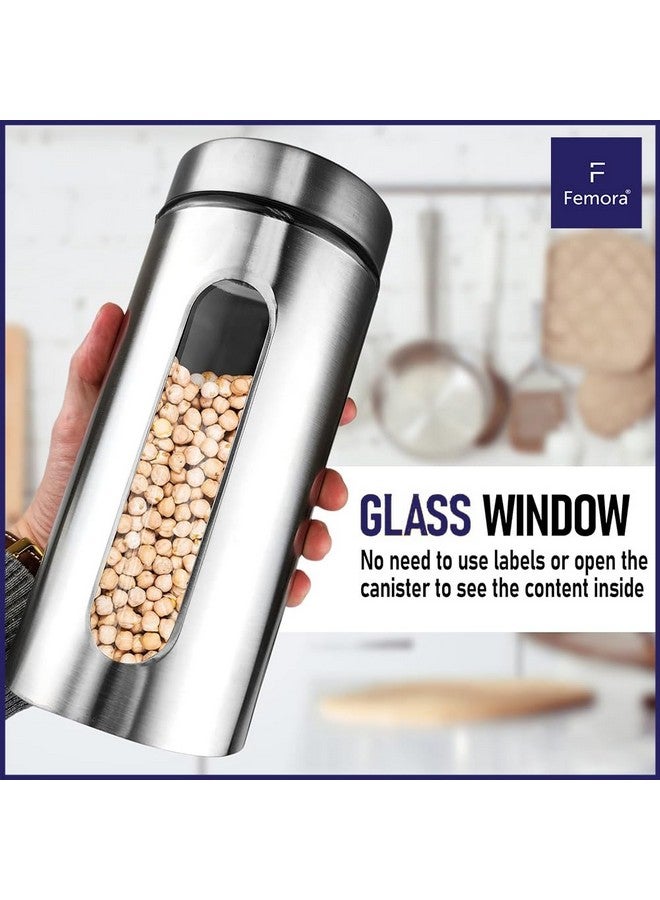 Femora Femora Glass Window Jars | See Through Window Jar | 1 Year Warranty | Airtght | Jars for Snacks, Fry Food, Masala, Spice, Pickles, Cookies |1300 ML | Set Of 2 | Silver - Image 4