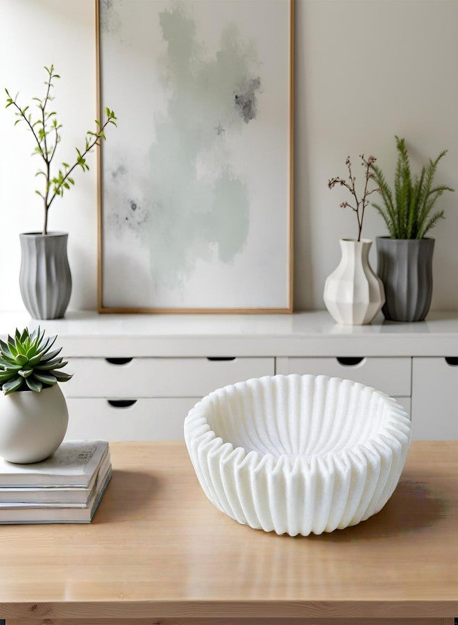 Braxio Decorative Bowl Modern Home Decor - White Ruffle Bowl Decorative Catchall for Entryway Dining Table Living Room Centerpiece Key Holder Fruit Bowl 9 x 9 x 2.6 Inch Art Deco Style - Image 4