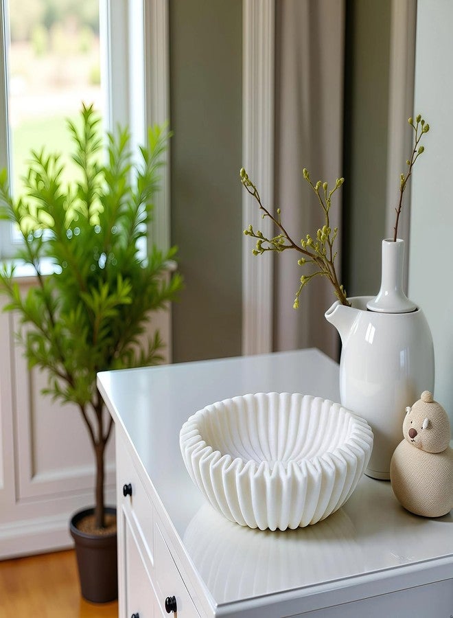 Braxio Decorative Bowl Modern Home Decor - White Ruffle Bowl Decorative Catchall for Entryway Dining Table Living Room Centerpiece Key Holder Fruit Bowl 9 x 9 x 2.6 Inch Art Deco Style - Image 3