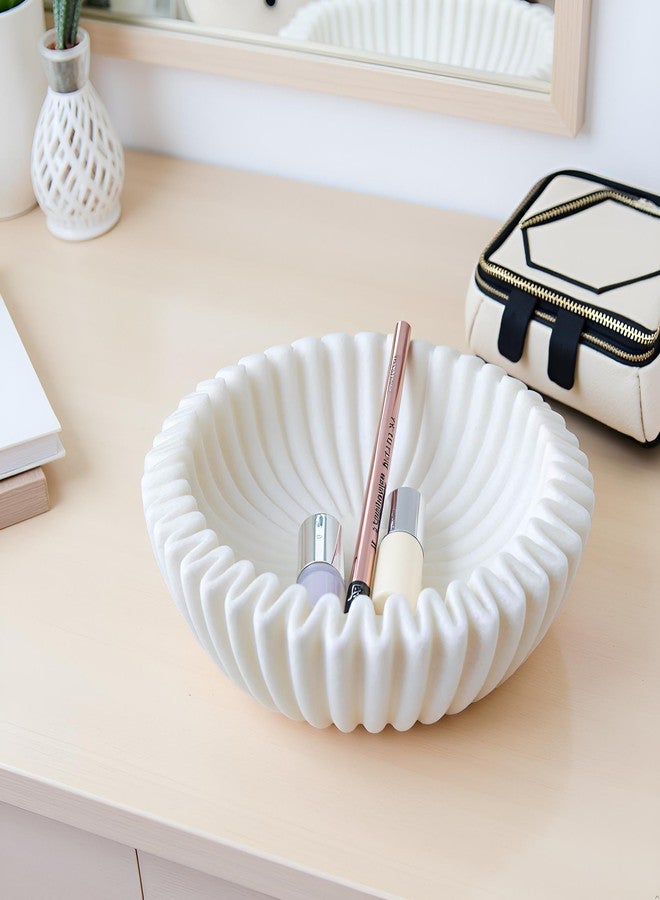 Braxio Decorative Bowl Modern Home Decor - White Ruffle Bowl Decorative Catchall for Entryway Dining Table Living Room Centerpiece Key Holder Fruit Bowl 9 x 9 x 2.6 Inch Art Deco Style - Image 5