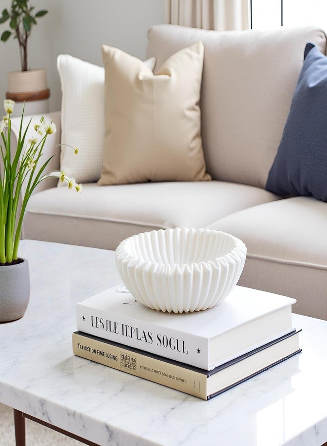 Braxio Decorative Bowl Modern Home Decor - White Ruffle Bowl Decorative Catchall for Entryway Dining Table Living Room Centerpiece Key Holder Fruit Bowl 9 x 9 x 2.6 Inch Art Deco Style - Image 1