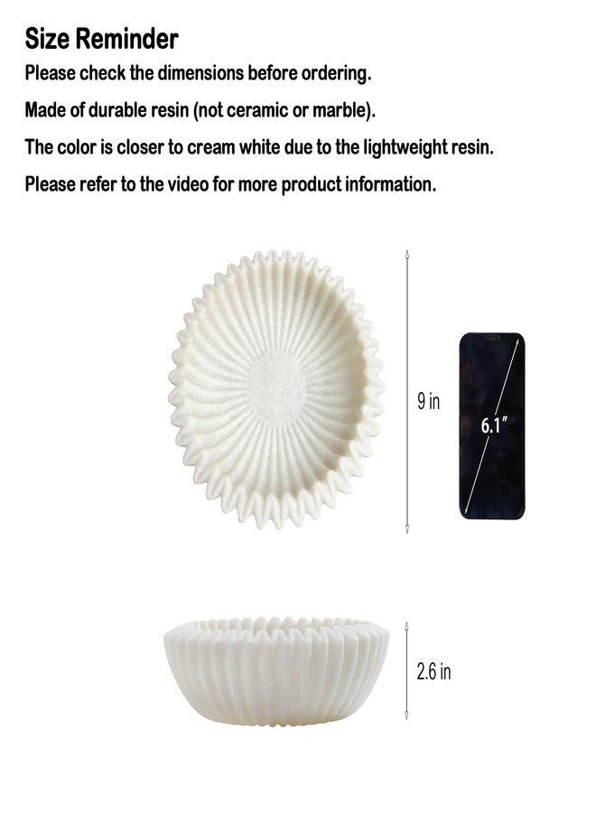 Braxio Decorative Bowl Modern Home Decor - White Ruffle Bowl Decorative Catchall for Entryway Dining Table Living Room Centerpiece Key Holder Fruit Bowl 9 x 9 x 2.6 Inch Art Deco Style - Image 2