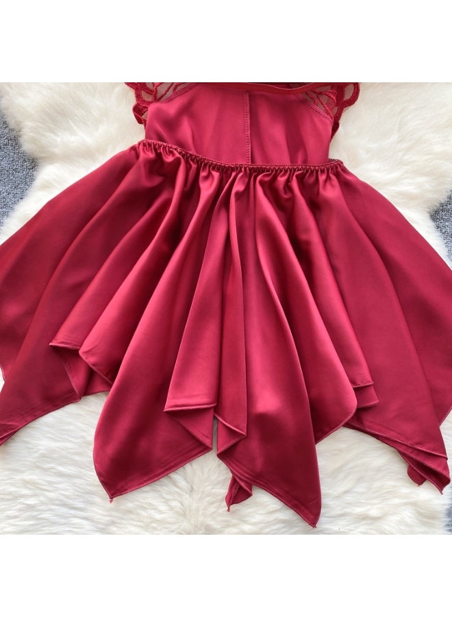 Caprisious Elegant Butterfly-Inspired Halter Neck Satin Dress with Lace Bodice - Image 4