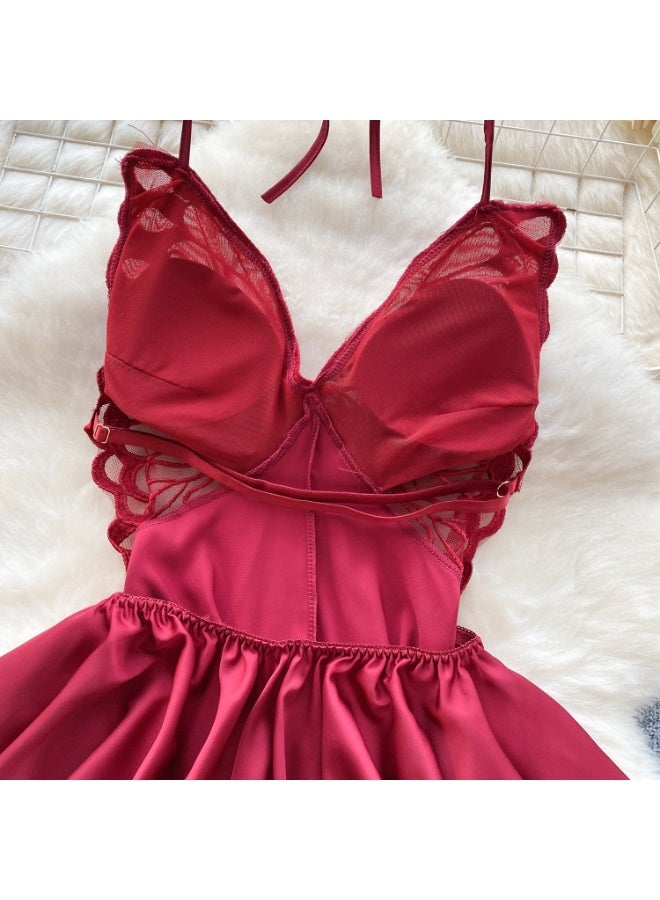 Caprisious Elegant Butterfly-Inspired Halter Neck Satin Dress with Lace Bodice - Image 3