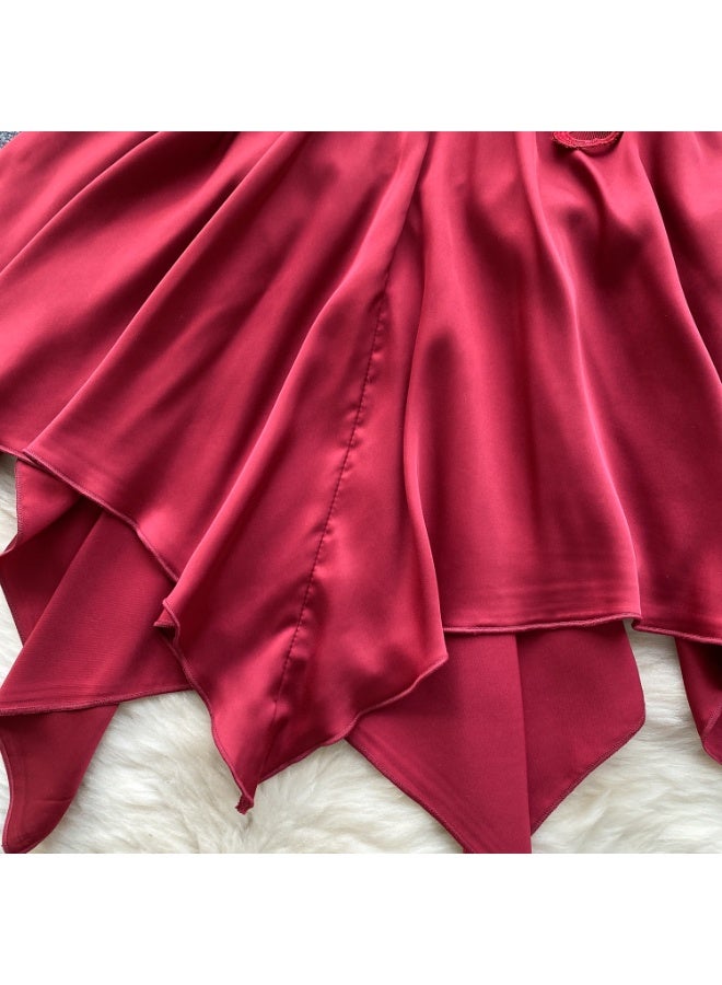 Caprisious Elegant Butterfly-Inspired Halter Neck Satin Dress with Lace Bodice - Image 5