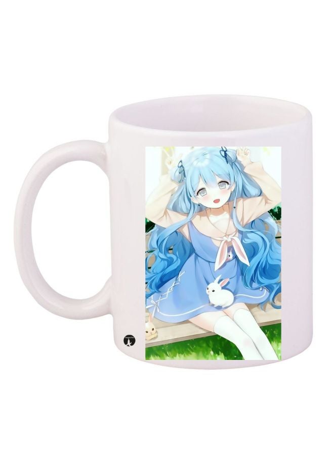 Anime Girl Printed Coffee Mug White/Blue/Beige 11ounce