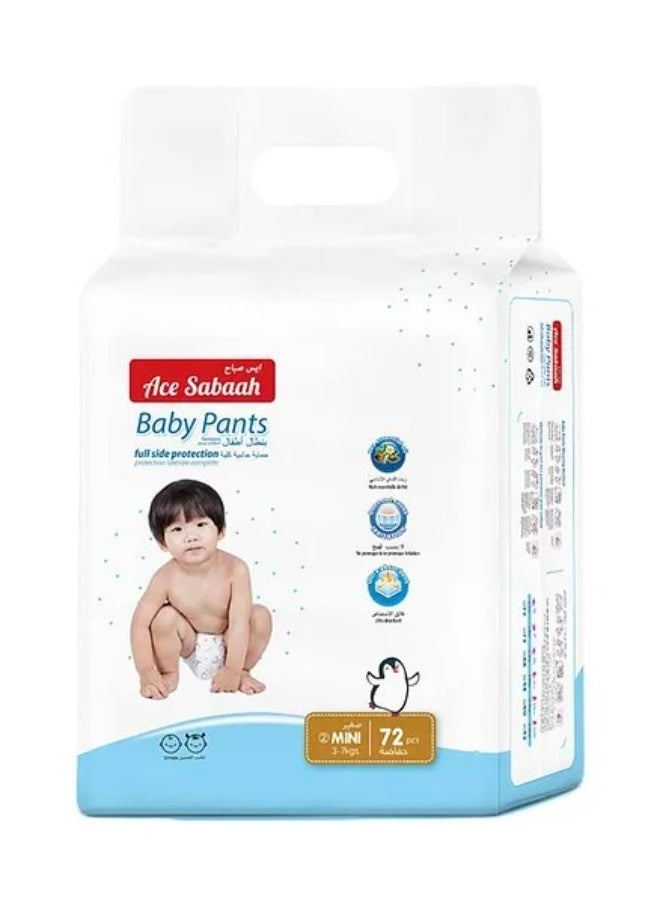 Ace Sabaah Ace Sabaah Mini Baby Pant Style Diapers Size 2 - 72 Pieces, Pant Style, 3-7kg, 100 Leak Protection  - Image 1