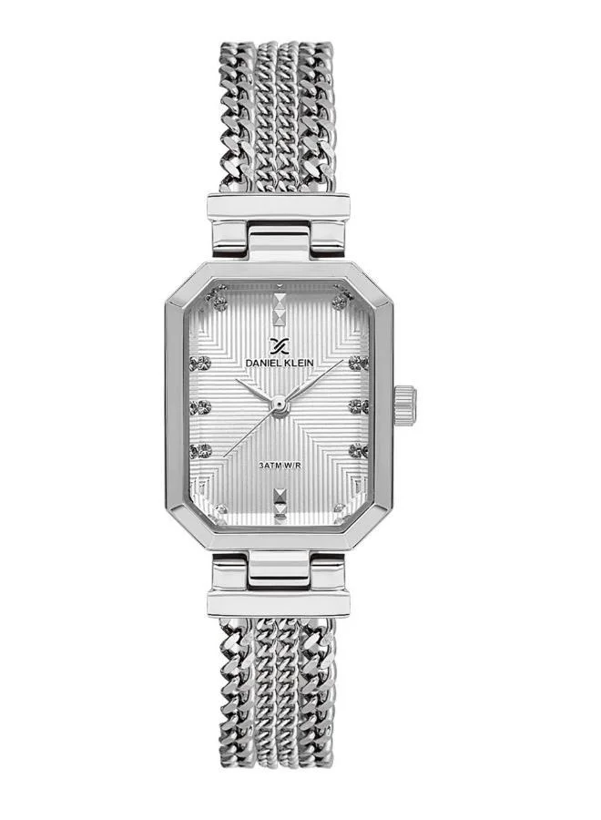 DANIEL KLEIN Women's Stainless Steel Silver Alloy Case Analog Silver Square Emboss Dial Japanese Quartz Premium 30 Meters Water Resistant