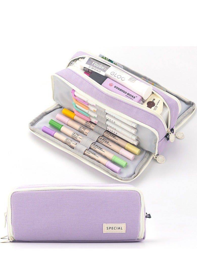 SPECIAL Large Capacity Pencil Case 3 Compartment Pouch Pen Bag for School Teen Girl Boy Men Women, Black, Lightweight,travel