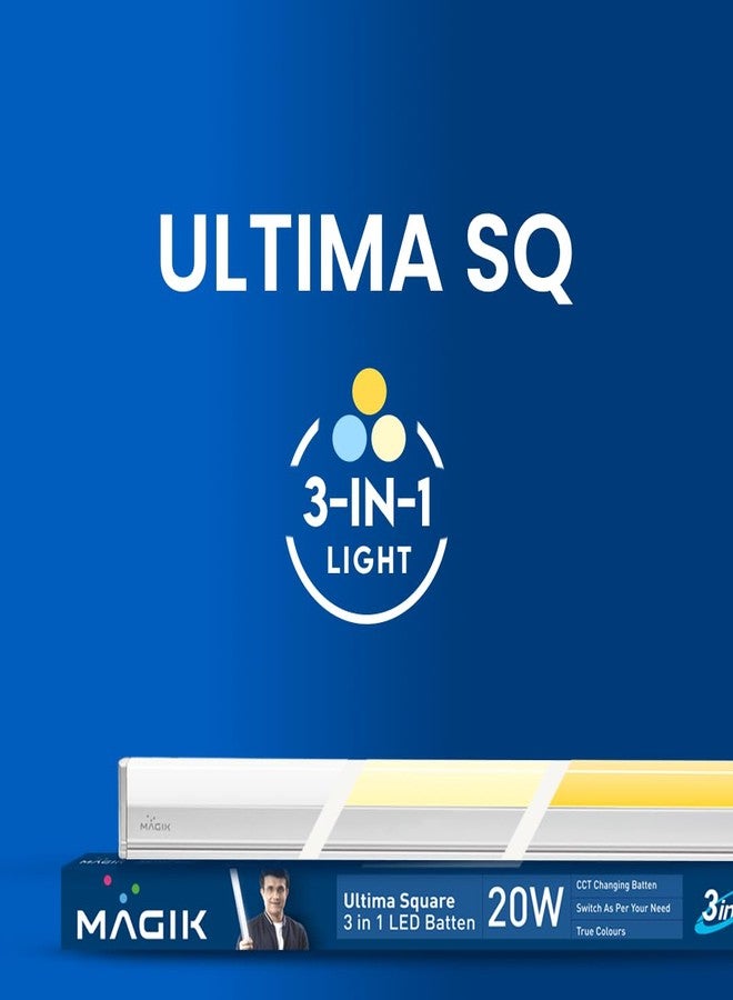 ماجيك مصباح ماجيك ألتيما سكوير LED ثلاثي الوظائف 20 واط | أوضاع إضاءة: أبيض بارد، أبيض دافئ، وأبيض طبيعي | مصباح أنبوبي خطي موفر للطاقة للمنزل والمكتب | تصميم أنيق | عمر طويل | عبوة من قطعة واحدة - Image 2