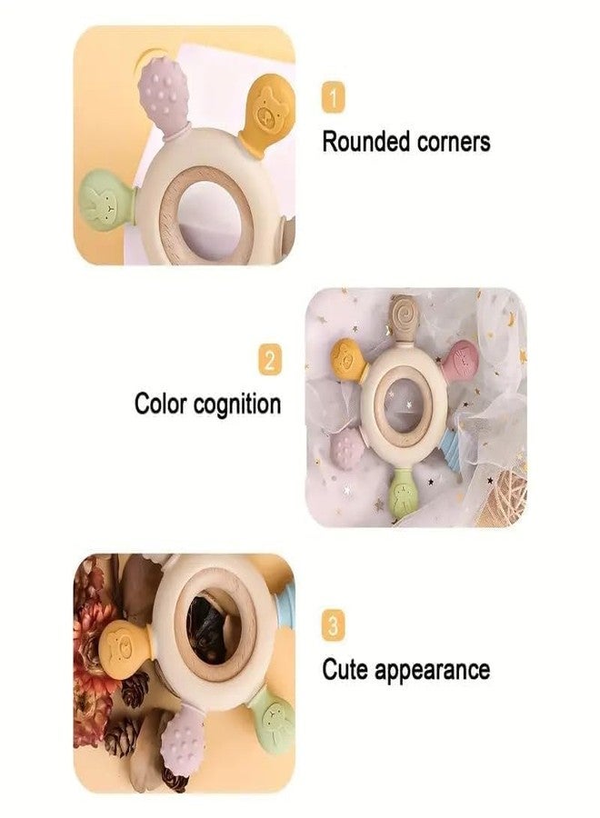 Touchcart Silicone & Wood Baby Teether BPA-Free – 2-in-1 Soft Chewable Teething Toy with Natural Neem Wood Ring for Gum & Teeth Relief – for Babies 3+ Months, 6-12 Months (Multicolor) - Image 2