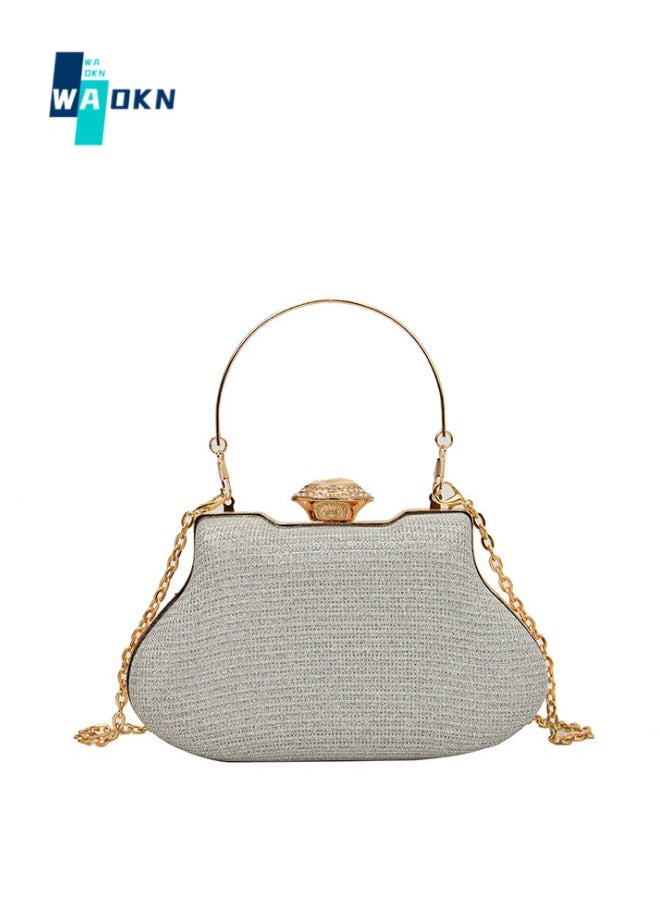 WAOKN - Women's Shiny Rhinestone Clutch, Ladies Banquet Bag Cosmetic Bag Tote Bag Handbag Clutch Bag, Fashion Chain Carrying Bag Sling Bag Side Bag for Party Dinner Wedding (Silver) - Image 1