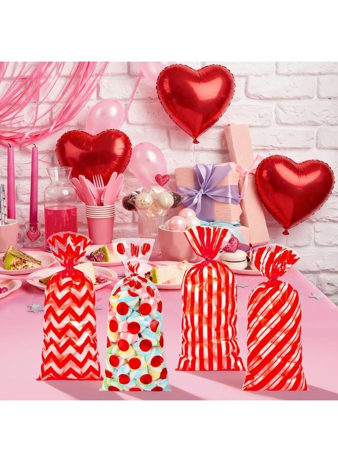 ZYLOP Christmas Cellophane Treat Bags, 100pcs Plastic Red Stripe Wave Dot Christams Candy Goodie Bags with 110pcs Red Twist Ties for Valentine, Birthday, Gift Cookie Snack Packing Party Favor Supplies - Image 5