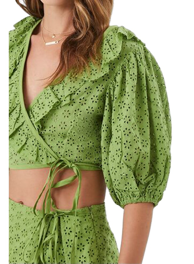 Surplice Eyelet Wrap Crop Top