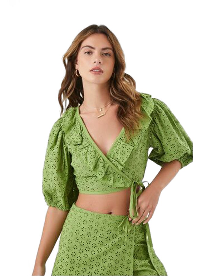 Surplice Eyelet Wrap Crop Top