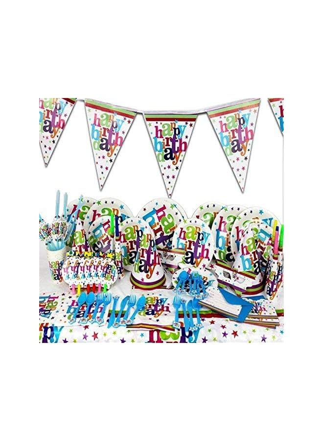 73Hours Kid's Birthday Themed Party Pack Disposable Tableware Set Decoration Party Supplies Birthday Table Cloth,Spoons,Plates,Napkins Set For 8 Persons - Multicolour - Image 1