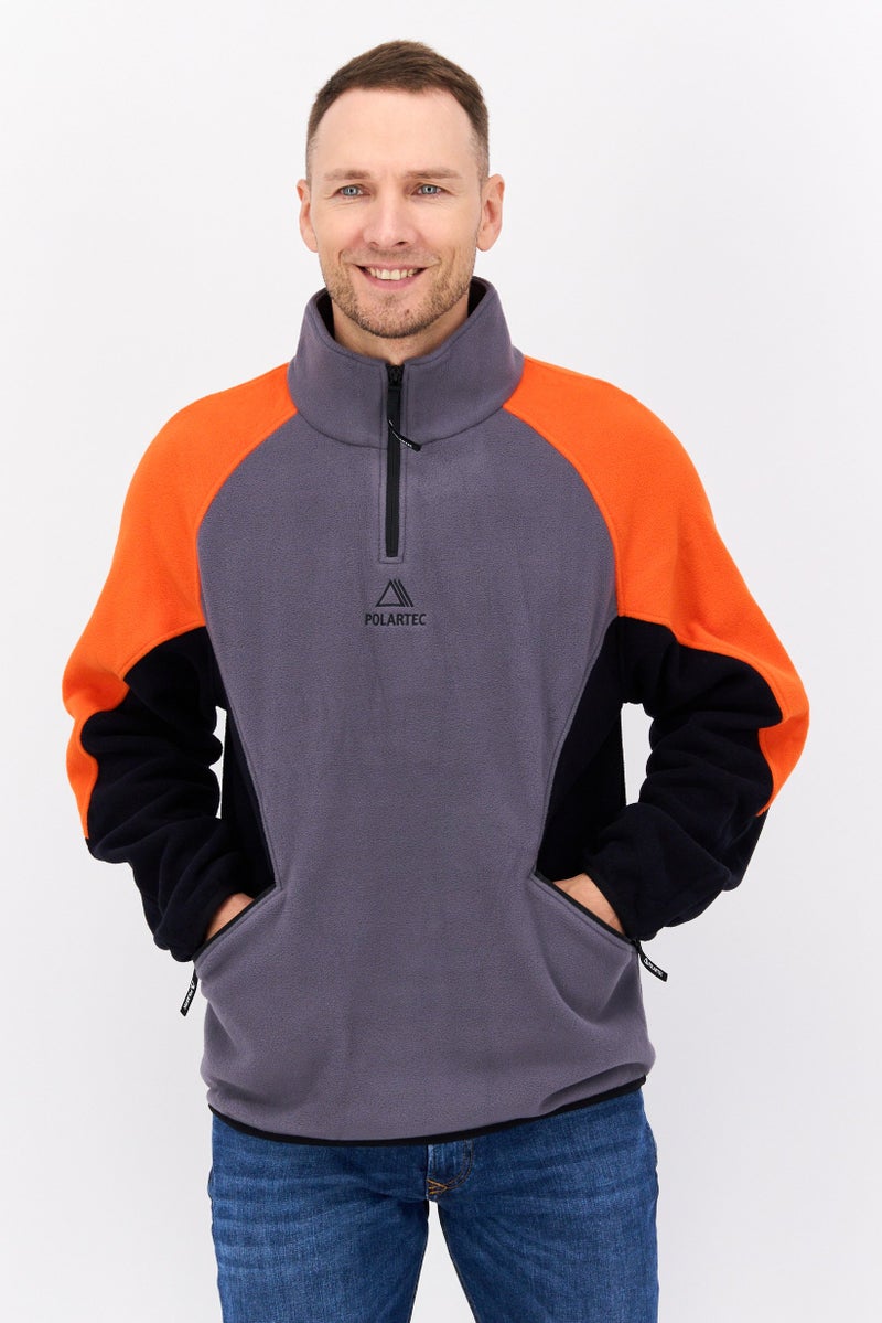 SELECTED Men High Neck Long Sleeve Embroidered Sweatshirt, Grey - Image 1