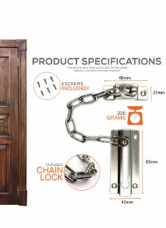 Excefore Door Chain Lock Internal Restrictor/Limiter Security for Front or UPVC Doors 1 Piece of Chrome Plated Steel Safety with Complete Fittings  - Image 5