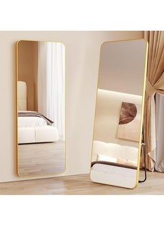 Generic 1-Pieces Full Length Mirror Aluminum Alloy Large Standing Vanity Mirror Bedroom Dressing Room Hanging Against Wall Mirror With Stand-Gold 155*45CM  - Image 1