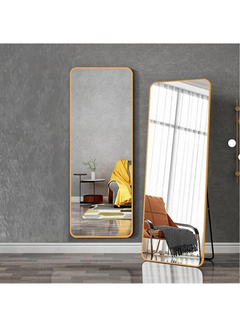 1-Pieces Full Length Mirror Aluminum Alloy Large Standing Vanity Mirror Bedroom Dressing Room Hanging Against Wall Mirror With Stand-Gold 155*45CM  - Image 2