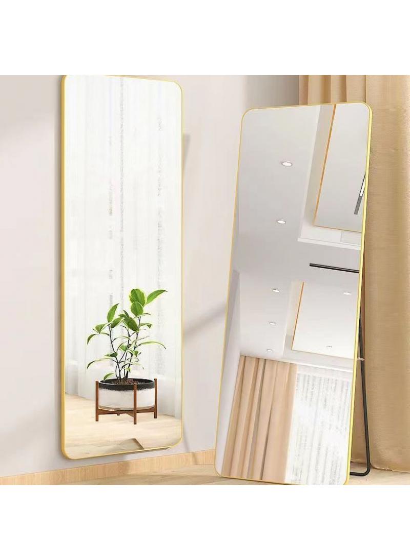 1-Pieces Full Length Mirror Aluminum Alloy Large Standing Vanity Mirror Bedroom Dressing Room Hanging Against Wall Mirror With Stand-Gold 155*45CM  - Image 5
