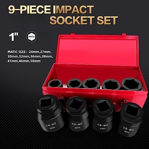 TONYNOL 1" Inch Drive Deep Impact Socket Set,9 Pieces,6-Point,Metric Sizes(24mm,27mm,30mm,32mm,36mm,38mm,41mm,46mm,50mm),Cr-Mo Steel - Image 2