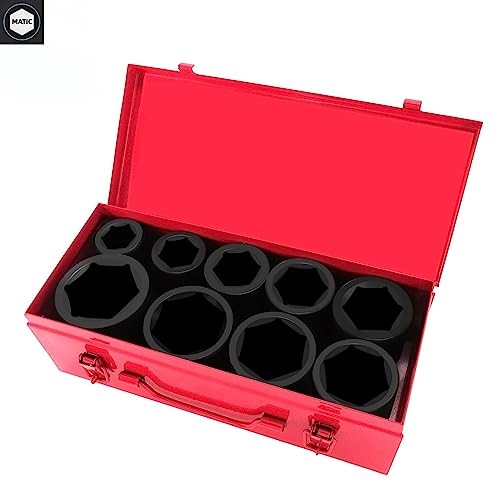 TONYNOL 1" Inch Drive Deep Impact Socket Set,9 Pieces,6-Point,Metric Sizes(24mm,27mm,30mm,32mm,36mm,38mm,41mm,46mm,50mm),Cr-Mo Steel - Image 1