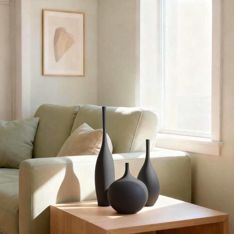 Relexome Black Ceramic Vase Modern Boho Wabi-Sabi Flower Vase Set of 3 Decorative Aesthetic Vases for Centerpieces Matte Minimalist Vases for Living Room Table Shelf Home Decor Gift - Image 5