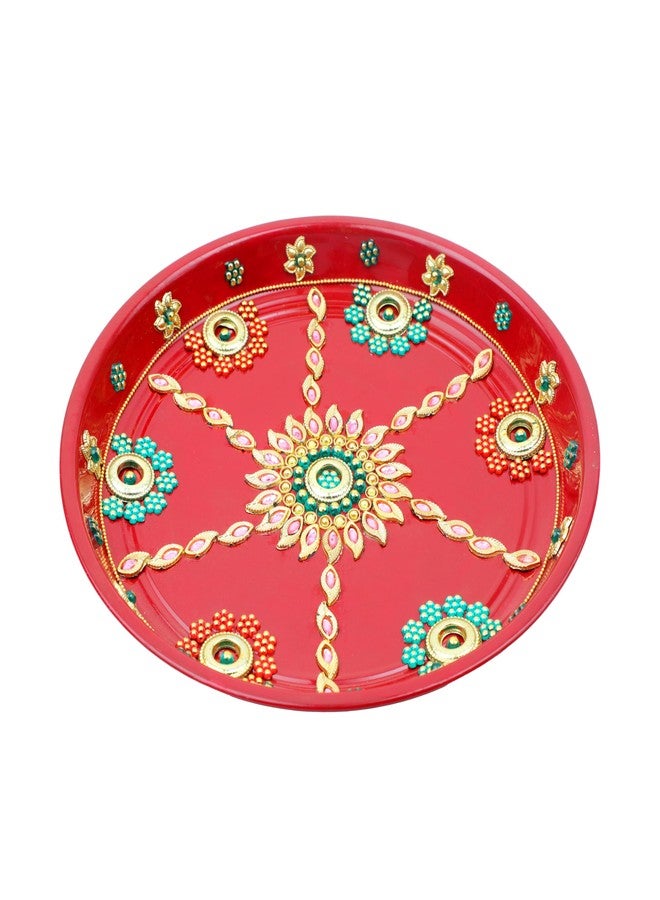 Aditri Creation Karwachauth Pooja Thali Puja Plate Decorative Steel Puja Thali with Kalash & Channi Chalani Essential Pooja Articles Ritual Wedding Indian Traditional Navratri Festival Decorations (Thali Size-11") - Image 2