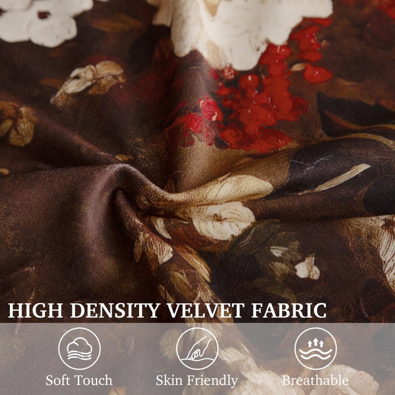 StangH 18x18 inch Floral Throw Pillow Covers, Brown Velvet Blossom Decorative Square Cushion Covers Super Soft Seasonal Vintage Pillowcases for Couch Bed Sofa, Pack of 2 - Image 3
