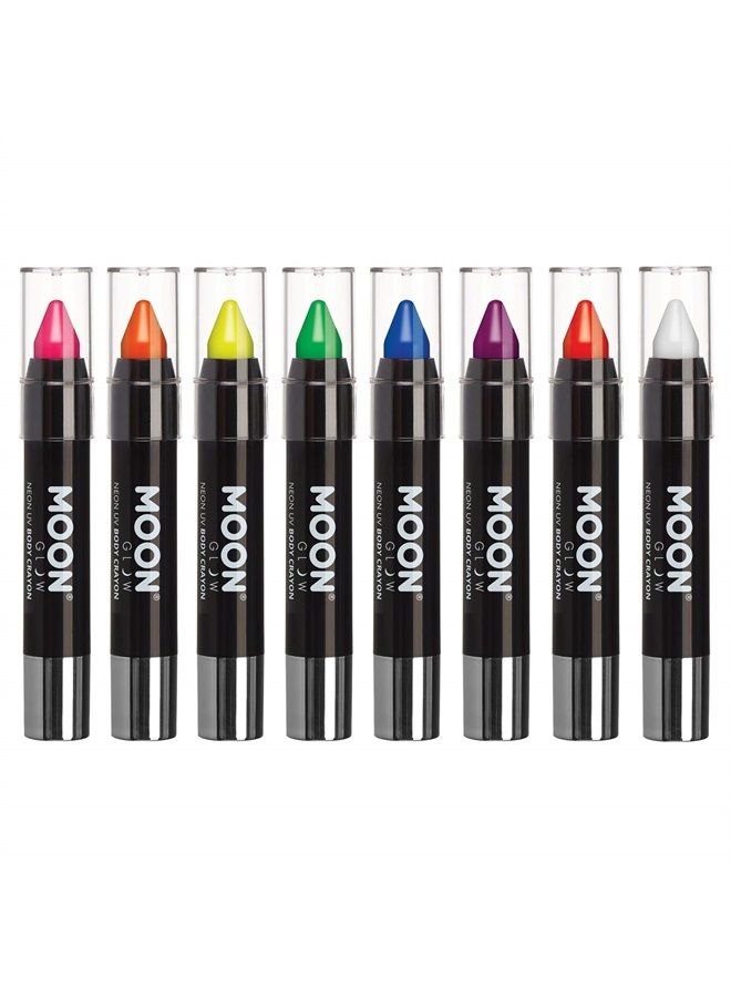 Moon Glow Blacklight Neon Face Paint Stick/Body Crayon makeup for the Face & Body - Intense set of 8 colours - Glows brightly under blacklights - Image 1